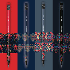 Карандаш чернографитный с принтом BRAUBERG &laquo;ONI&raquo;, 1 шт., HB, с ластиком, корпус ассорти, 182023