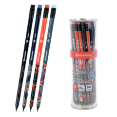 Карандаш чернографитный с принтом BRAUBERG &laquo;ONI&raquo;, 1 шт., HB, с ластиком, корпус ассорти, 182023