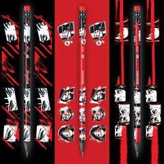 Карандаш чернографитный с принтом BRAUBERG &laquo;RED ANIME&raquo;, 1 шт., HB, с ластиком, корпус ассорти, 182026