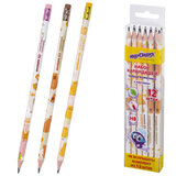 Набор карандашей чернографитных с принтом ЮНЛАНДИЯ "FAT ANIMALS", 12 штук, HB, с ластиком, корпус ассорти, 182035