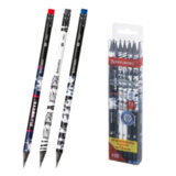 Набор карандашей чернографитных с принтом BRAUBERG "MANGA", 12 штук, HB, с ластиком, корпус ассорти, 182037