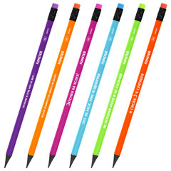 Набор карандашей чернографитных с мемной надписью FUNSTER (ФАНСТЕР) FUNNY NOTES CLRD, 6 штук, HB, с ластиком, 182040