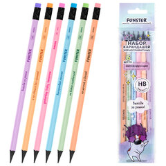 Набор карандашей чернографитных с мотивирующей надписью FUNSTER (ФАНСТЕР) FUNNY NOTES PSTL, 6 штук, HB, с ластиком, 182041