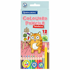 Карандаши цветные &laquo;АССОРТИ 8 ДИЗАЙНОВ 3-10 лет&raquo;, 12 цветов, трехгранные, BRAUBERG, 182055