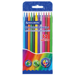 Карандаши цветные BRAUBERG, 12 цветов, цветной корпус, упаковка ПВХ-бокс, шестигранные, 182067