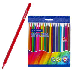 Карандаши цветные BRAUBERG, 24 цвета, цветной корпус, ПВХ-бокс, шестигранные, 182068