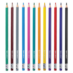 Карандаши цветные стираемые с ластиком BRAUBERG, 12 цветов, шестигранные, 182070