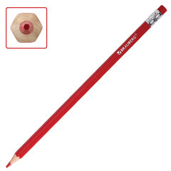 Карандаши цветные стираемые с ластиком BRAUBERG, 12 цветов, шестигранные, 182070