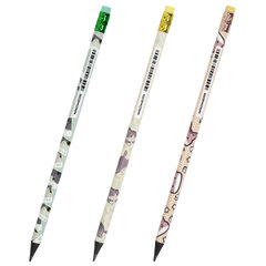 Карандаш чернографитный с принтом кросс-серия МИЛЫЕ КОТЫ, 1 шт., HB, ластик, ассорти, BRAUBERG, 182107