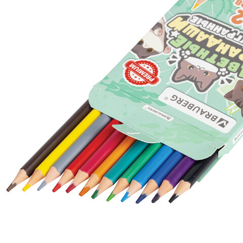 Карандаши цветные BRAUBERG CUTE CATS, 12 цветов, трехгранные, 182109