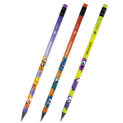 Карандаш чернографитный с принтом кросс-серия МОНСТРИКИ, 1 шт., HB, ластик, ассорти, BRAUBERG, 182110