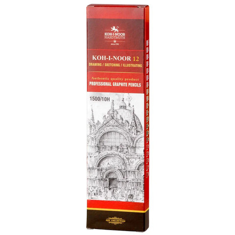 Карандаш чернографитный KOH-I-NOOR "1500", 1 шт., 10H, корпус желтый, заточенный, 150010H01170