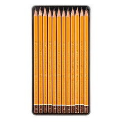 Карандаши чернографитные KOH-I-NOOR, НАБОР 12 шт., &laquo;Art&raquo; 6B-6H, без резинки, металлическая коробка, 1582012001PL