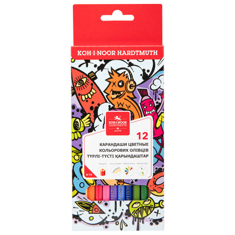 Карандаши цветные KOH-I-NOOR "TEENAGE", 12 цветов, шестигранные, 3 мм, натуральное дерево, 3552012042KSRU