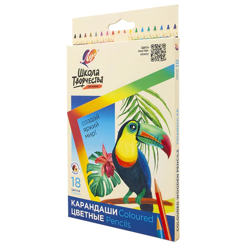 Карандаши цветные ЛУЧ "Школа Творчества", 18 цветов, трехгранные, натуральное дерево, 30С 1807-08 - фото 2