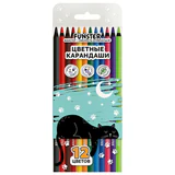 Карандаши цветные FUNSTER (ФАНСТЕР) BLACK, 12 цветов, черный корпус, утолщенный грифель 4 мм, упаковка ПВХ-бокс, круглые, 182200