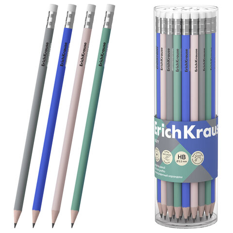 Карандаш чернографитный с ластиком ERICH KRAUSE "Navy", круглый, HB, ассорти, 65562