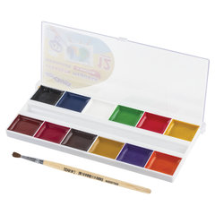 Краски акварельные ЮНЛАНДИЯ &laquo;ШКОЛЬНЫЕ&raquo;, 12 цветов, медовые, увеличенный объем кювет, С КИСТЬЮ, пластиковая коробка, 191527