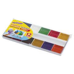 Краски акварельные ЮНЛАНДИЯ &laquo;ШКОЛЬНЫЕ&raquo;, 12 цветов, медовые, увеличенный объем кювет, С КИСТЬЮ, пластиковая коробка, 191527