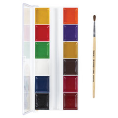 Краски акварельные ЮНЛАНДИЯ &laquo;ШКОЛЬНЫЕ&raquo;, 12 цветов, медовые, увеличенный объем кювет, С КИСТЬЮ, пластиковая коробка, 191527