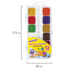 Краски акварельные ЮНЛАНДИЯ &laquo;ШКОЛЬНЫЕ&raquo;, медовые, 12 цветов, КЛАССИЧЕСКИЕ, пластик, 191529