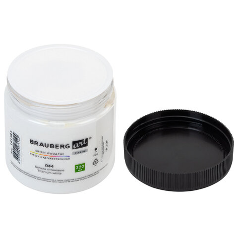 Гуашь художественная 1 шт., BRAUBERG ART CLASSIC, баночка 220 мл, БЕЛИЛА ТИТАНОВЫЕ, 191583