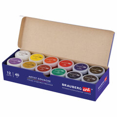 Гуашь художественная BRAUBERG ART CLASSIC, НАБОР 12 цветов в баночках по 40 мл, 191586