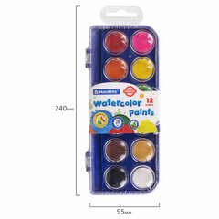 Краски акварельные BRAUBERG &laquo;PREMIUM&raquo; 12 цветов, круглые кюветы 28 мм, пенал, 191743