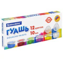 Гуашь BRAUBERG &laquo;PREMIUM&raquo;, 12 цветов по 10 мл, 191907