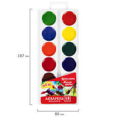 Краски акварельные BRAUBERG &laquo;МАГИЯ ЦВЕТА NEW&raquo;, медовые, 12 цветов, круглые кюветы, 192286