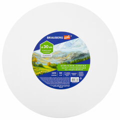 Холст на подрамнике, круглый 30 см, грунтованный, 380 г/<wbr/>м<sup>2</sup>, 100% хлопок, BRAUBERG ART CLASSIC, 192327