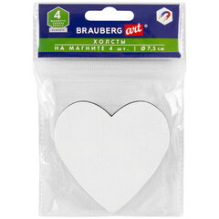 Холсты на магните в форме сердца НАБОР 4 шт., 7,5 см, 280 г/<wbr/>м<sup>2</sup>, 100% хлопок, BRAUBERG ART CLASSIC, 192334