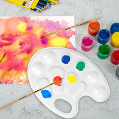 Палитра для рисования ПИФАГОР &laquo;ЭНИКИ-БЕНИКИ&raquo;, белая, овальная, 10 ячеек (6 ячеек для красок и 4 для смешивания), 192352