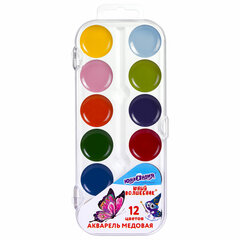 Краски акварельные ЮНЛАНДИЯ &laquo;ЮНЫЙ ВОЛШЕБНИК&raquo;, медовые, 12 цветов, круглые кюветы, пластик, 192358