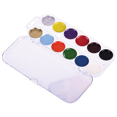 Краски акварельные ЮНЛАНДИЯ &laquo;ЮНЫЙ ВОЛШЕБНИК&raquo;, медовые, 10+2 цвета (золото+серебро), круглые кюветы, пластик, 192360