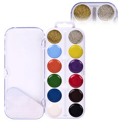 Краски акварельные ЮНЛАНДИЯ &laquo;ЮНЫЙ ВОЛШЕБНИК&raquo;, медовые, 10+2 цвета (золото+серебро), круглые кюветы, пластик, 192360