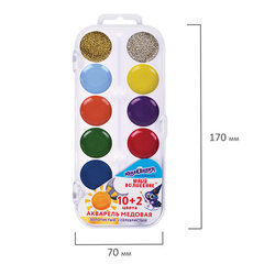 Краски акварельные ЮНЛАНДИЯ &laquo;ЮНЫЙ ВОЛШЕБНИК&raquo;, медовые, 10+2 цвета (золото+серебро), круглые кюветы, пластик, 192360