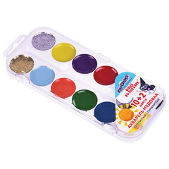 Краски акварельные ЮНЛАНДИЯ &laquo;ЮНЫЙ ВОЛШЕБНИК&raquo;, медовые, 10+2 цвета (золото+серебро), круглые кюветы, пластик, 192360