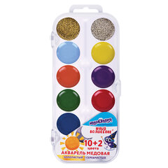 Краски акварельные ЮНЛАНДИЯ &laquo;ЮНЫЙ ВОЛШЕБНИК&raquo;, медовые, 10+2 цвета (золото+серебро), круглые кюветы, пластик, 192360