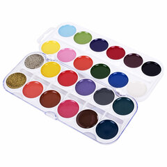 Краски акварельные ЮНЛАНДИЯ &laquo;ЮНЫЙ ВОЛШЕБНИК&raquo;, медовые, 22+2 цвета (золото+серебро), круглые кюветы, пластик, 192361