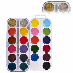 Краски акварельные ЮНЛАНДИЯ &laquo;ЮНЫЙ ВОЛШЕБНИК&raquo;, медовые, 22+2 цвета (золото+серебро), круглые кюветы, пластик, 192361