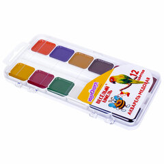 Краски акварельные ЮНЛАНДИЯ &laquo;ВЕСЁЛЫЙ ШМЕЛЬ&raquo;, медовые, 12 цветов, квадратные кюветы, пластик, 192362