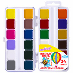 Краски акварельные ЮНЛАНДИЯ &laquo;ВЕСЁЛЫЙ ШМЕЛЬ&raquo;, медовые, 24 цвета, квадратные кюветы, пластик, 192363