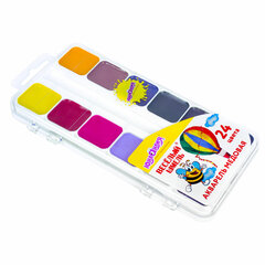 Краски акварельные ЮНЛАНДИЯ &laquo;ВЕСЁЛЫЙ ШМЕЛЬ&raquo;, медовые, 24 цвета, квадратные кюветы, пластик, 192363