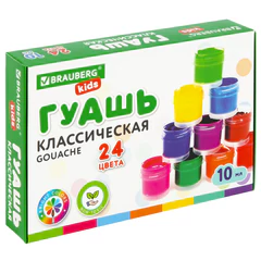 Гуашь BRAUBERG KIDS &laquo;NEW&raquo;, 24 цвета по 10 мл, 192370