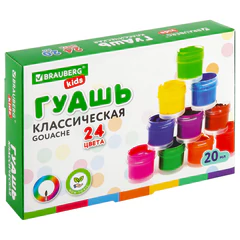 Гуашь BRAUBERG KIDS &laquo;NEW&raquo;, 24 цвета по 20 мл, 192380