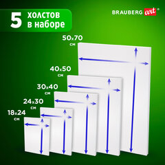 Холсты на подрамнике в коробе 5 шт. (18&times;24, 24&times;30, 30&times;40, 40&times;50, 50&times;70 см), 380 г/<wbr/>м<sup>2</sup>, хлопок, BRAUBERG ART CLASSIC, 192506