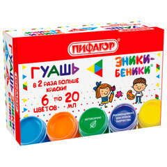 Гуашь ПИФАГОР &laquo;ЭНИКИ-БЕНИКИ NEW&raquo;, 6 цветов по 20 мл, 192525