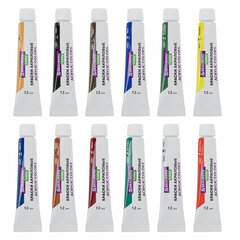 Краски акриловые художественные 12 цветов в тубах по 12 мл, кисти 3 шт., палитра, аксессуары, 19 предметов, BRAUBERG HOBBY, 192543