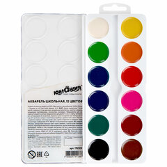 Краски акварельные ЮНЛАНДИЯ &laquo;ШКОЛЬНЫЕ&raquo; 12 цветов, медовые, круглые кюветы, 192551